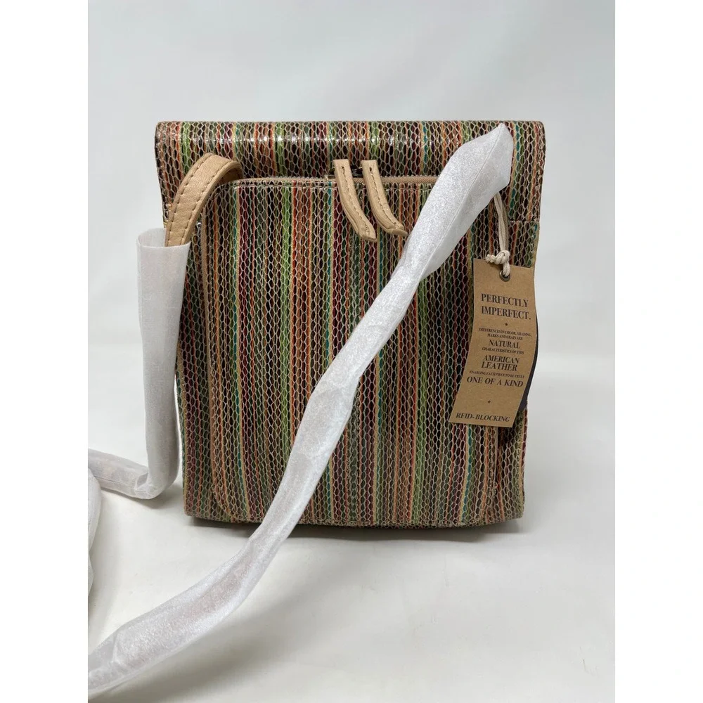 American Leather Co Multi Color Striped Snake Embossed RFID Crossbody Bag New